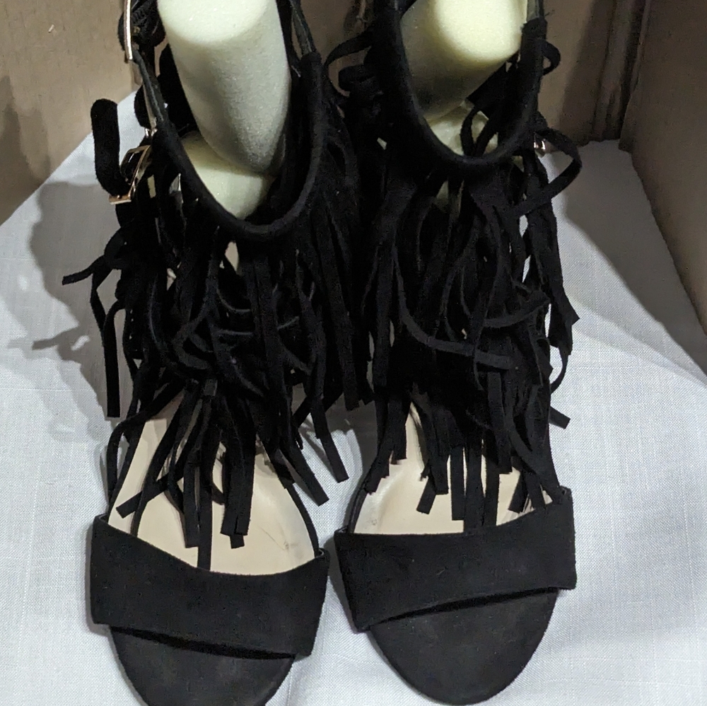 Wild diva lounge 4" heel with 3 layer buckle fringe. Size 10